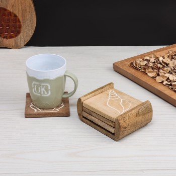 Square Wooden Coasters with Holder