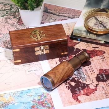 Telescope with wooden cover in wooden Box